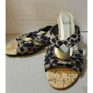 IMPO Cheetah Print Renita‎ Memory Foam Low Heel Size 6.5 M Cork Wedge Sandals